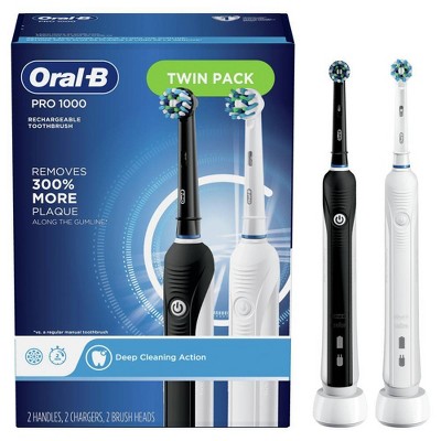 Oral-b Pro 1000 Cross Action Electric Toothbrush - Black/white - 2pk ...