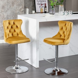 FONTOI 2 PCS Upholstered Barstools with Adjusatble Seat Height, Swivel Bar Stools with Backs for Living Room Kitchen, Gold&Silver, 17.1"*45.6"*18.1" - 1 of 4