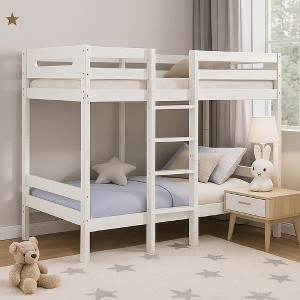 Royal Hampton Twin Bunk Bed with Front Facing Ladder, Pine Wood, Crisp White Finish - 1 of 4