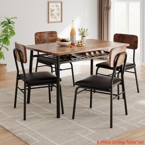 Dining Table Set for 4 with Storage Rack, 5-Piece Kitchen Table and Upholstered Chairs of 4, Wood Tabletop & Heavy-Duty Metel Frame, Dining Room Set - 1 of 4
