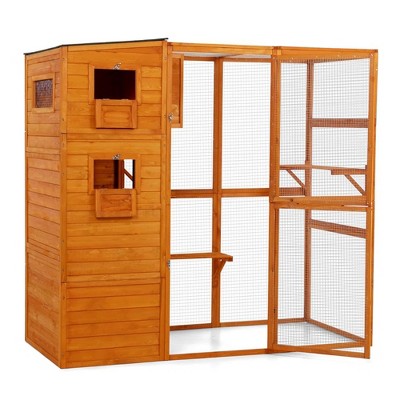 COZIWOW Large Outdoor Cat Catio, 4-Tier Playpen Small Animal Shelter with Weatherproof Roof, 2 Resting Rooms and 2 Platforms, Orange