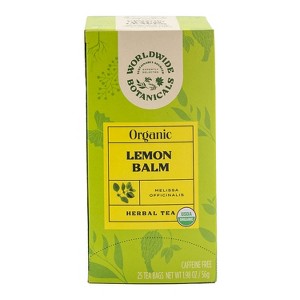 Worldwide Botanicals Organic Lemon Balm Tea, 25 Tea Bags - 50% more herbs with 2.25g per teabag - 100% Pure Lemon Balm Leaves - 1 of 4