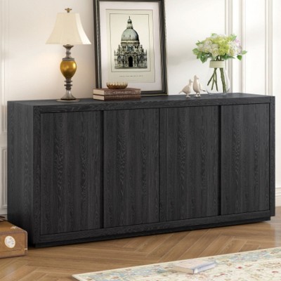 U-Style Four-Door Cabinet Sideboard Boasting Ash Veneer Finish, Perfect for Hallways, Entryways, and Living Rooms
