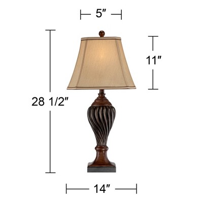 Elegant Two-Tone Brown Urn-Shaped Table Lamp with Beige Fabric Shade