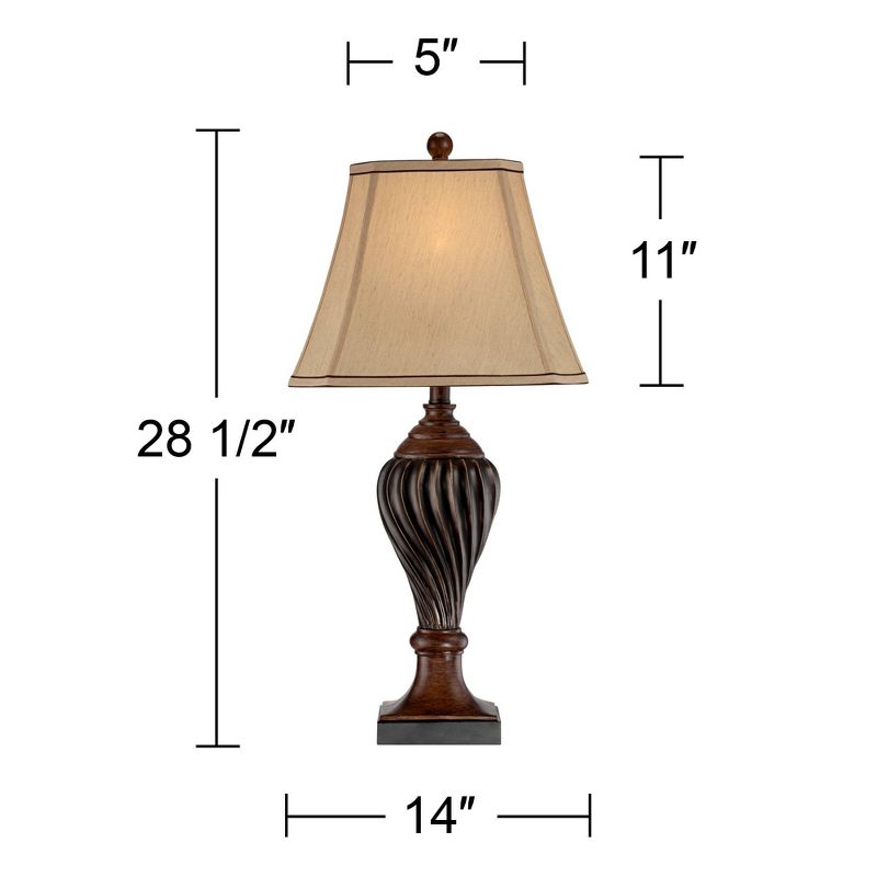 Regency Hill Traditional Table Lamp 28.5" Tall Carved Two Tone Brown Urn Shaped Beige Fabric Shade for Living Room Family Bedroom Bedside, 4 of 10