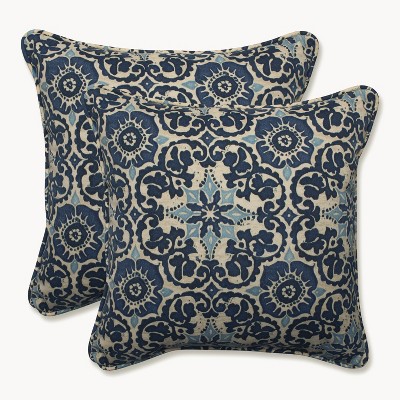 Woodblock Prism Outdoor Throw Pillow Set - Blue - Pillow Perfect