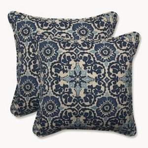 Woodblock Prism Outdoor Throw Pillow Set - Blue - Pillow Perfect - 1 of 4