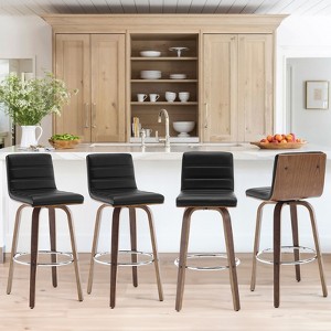 Bekrvio 26"/29" Swivel Bar Stools Set of 1/2/3/4, Faux Leather Upholstered Counter Chairs with Wood Legs, Mid-Century Seating for Kitchen Island - 1 of 4