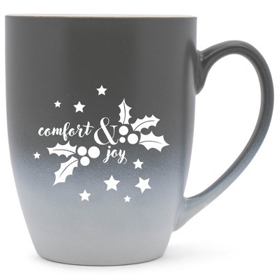 Elanze Designs Comfort & Joy Two Toned Ombre Matte Gray and White 12 ounce Ceramic Stoneware Coffee Cup Mug