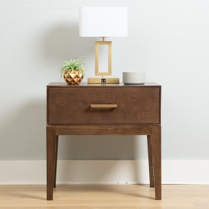 Plank+Beam Duo Wood Nightstand with 1 Drawer, Wooden Side Table for Bedroom Storage, Bedside End Table, Walnut - 1 of 4