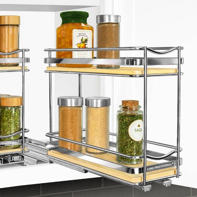 Lynk Professional Slide Out Vertical 4.25" Double Metal/Wood Spice Rack Silver: Pull Out Kitchen Organizer, Cupboard Mount — фото 2