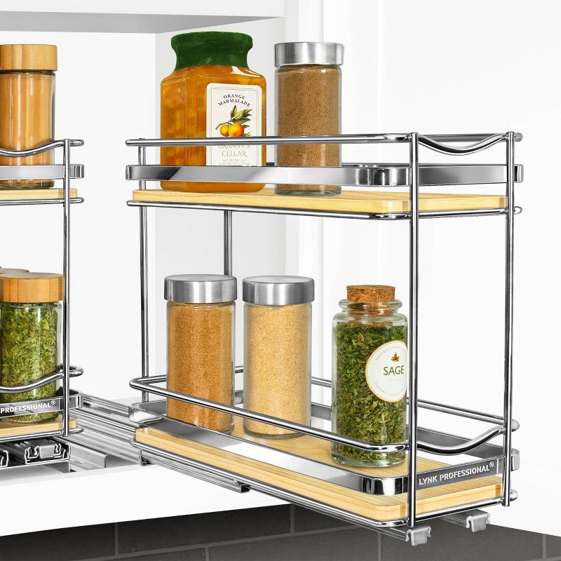 Lynk Professional Slide Out Vertical 4.25&#34; Double Metal/Wood Spice Rack Silver, 3 of 7
