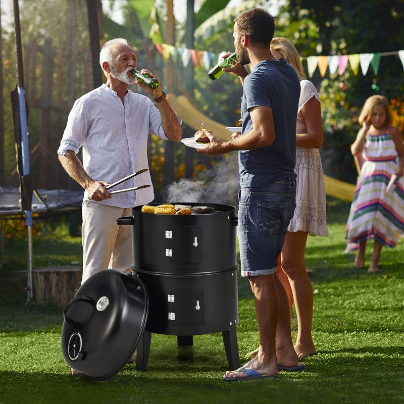 Costway3-in-1 Vertical Charcoal Smoker  Portable BBQ Smoker Grill with Detachable 2 Layer, 2 of 11