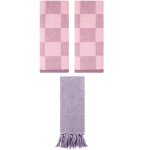 REGALWOVEN 3 Packs Checkered and Tassels Absorbent Soft Cotton Bathroom Hand Towel - 1 of 4