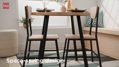 3-Piece Brown Engineered Wood Round Dining Set with Metal Legs