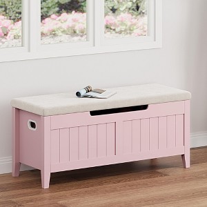Wooden Storage Chest with Seat Cushion, Storage Chest with 2 Safety Hinges, Entryway Bench - 1 of 4