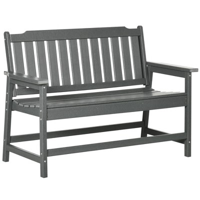 Dark Gray HDPE 2-Person Outdoor Garden Bench with Slatted Back and Armrests