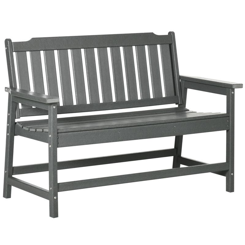 Outsunny Outdoor Bench, 2-Person Park Style Garden Bench with All-Weather HDPE, 704 lbs. Weight Capacity, Slatted Back & Armrests, Dark Gray, 5 of 8