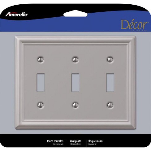 Amerelle Chelsea Brushed Nickel 3 gang Stamped Steel Toggle Wall Plate 1 pk - image 1 of 1