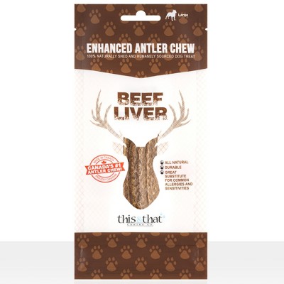 Nature's Toughest Chew: Beef Liver Enhanced Elk Antler - Large - Grade A Split Antler Marrow Chew, Approx 7.5" Dog Treat, This & That Canine Co
