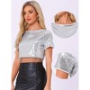 INSPIRE CHIC Women's Sequin Glitter Short Sleeve Cropped Round Neck Tassel Cocktail Party Sparkly Top - 2 of 4