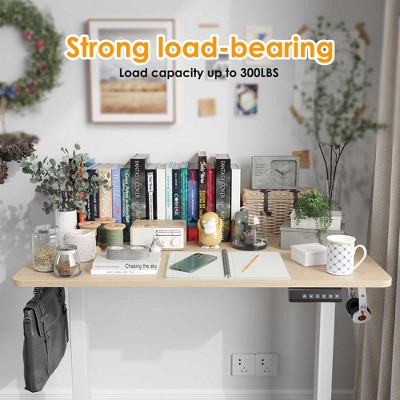 Graphic showing strong load-bearing up to 300 lbs for the desk
