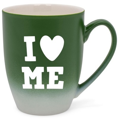 Elanze Designs I Heart Me Two Toned Ombre Matte Green and White 12 ounce Ceramic Stoneware Coffee Cup Mug