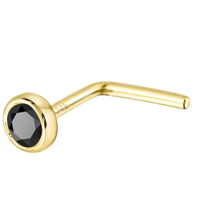 Jewelry Avalanche 22G 14K Gold Bezel-set Black Diamond L-shape Nose Stud