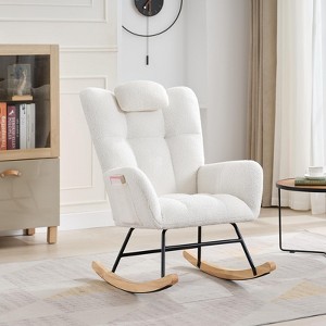 Rocking Nursery Chair, Upholstered Glider Rocker for Mom Nursery, Recliner Armchair with High Backrest & Wood Base and Side Pocket - 1 of 4
