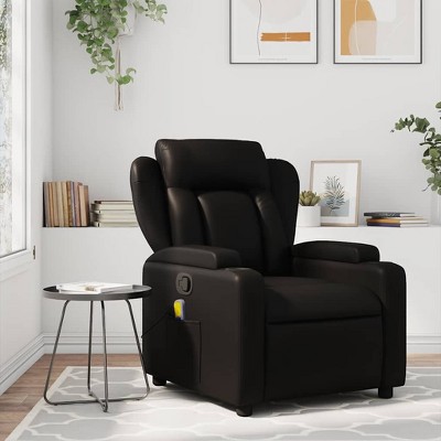 vidaXL Black Faux Leather Massage Recliner Chair - Manual Reclining Armchair For Elderly With Vibration, Cup Holders, Storage