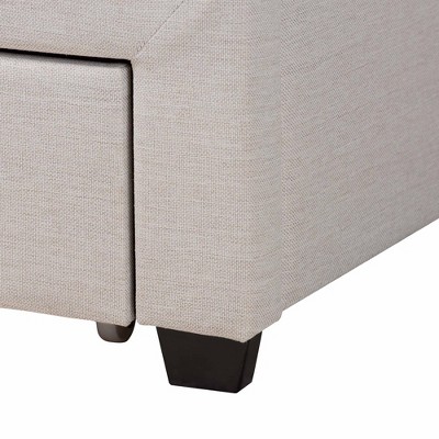 Beige and Dark Brown Upholstered Full Storage Platform Bed with Drawers