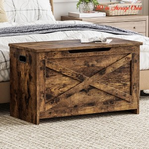 Entryway 30 in Storage Chest, Wooden Storage Bench with Safety Hinge, Easy Assembly, Large Shoe Bench - 1 of 4