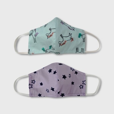 Kids' 2pk Unicorn Cloth Face Masks - Cat & Jack™ Lavender/Green