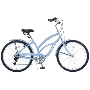 Naysaye Bicycles 7 Speed 26 Inch Beach Cruiser Bike Steel Frame for Women for Comfortable Rides, Light Blue, 69.96"*28.32"*43.2" - 1 of 4