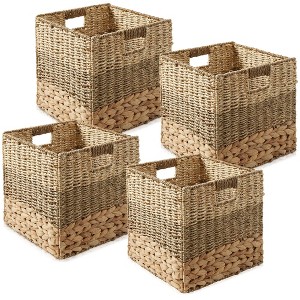 Casafield Mixed Weave Storage Baskets, Natural - Set of 2 Collapsible Cubes, Woven Bin Organizers for Bathroom, Bedroom, Laundry - 1 of 4