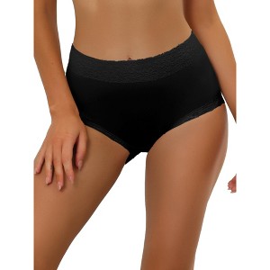 Allegra K Women's Cotton Solid High-Rise Lace Trim Tummy Control Full Coverage Brief - 1 of 4