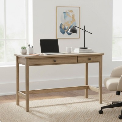 Homy Casa Compact Writing Desk with 2 Drawers for Home Office or Bedroom, Natural Oak