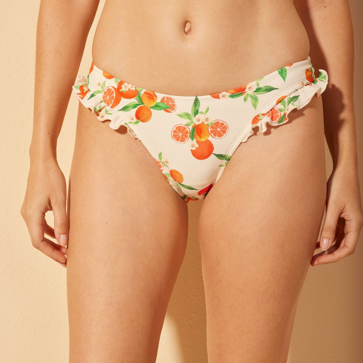 Women's Ruffle Edge Low-Rise High Leg Super Cheeky Coverage Bikini Bottom - Wild Fable™ Cream/Orange