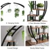 GustoWave 5 Tier Tall Half Moon Metal Plant Stand, Indoor Outdoor Plant Holder, Flower Shelf Rack with 4 Hanging Hooks, Brown(2 PCS) - 4 of 4