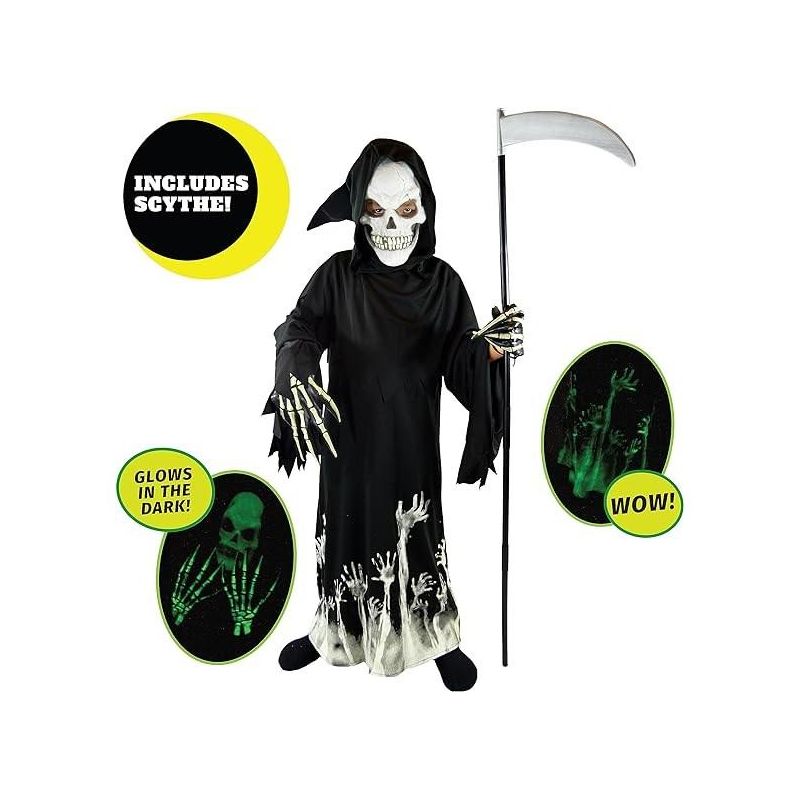 Syncfun Kids Grim Reaper Glow in the Dark Deluxe Phantom Costume, Halloween Grim Reaper Costume for Party - M, 5 of 8