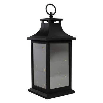 Northlight 12" Black LED Lighted Battery Operated Lantern with Flickering Light