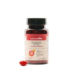 NatureWise CoQ10 + Black Pepper Softgels - High Absorption CoQ10 + Black Pepper - Antioxidant for Heart Health + Cellular Energy - Vegan - 1 of 4