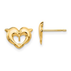 Black Bow Jewelry Kids 10mm Heart Shaped Dolphins Post Earrings in 14k Yellow Gold - 1 of 4