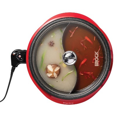 Starfrit Red Dual-Sided Electric Hot Pot with Glass Lid