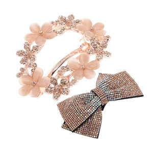 Unique Bargains Flower Rhinestone Hair Clips Champagne White 2 Pcs - 1 of 4