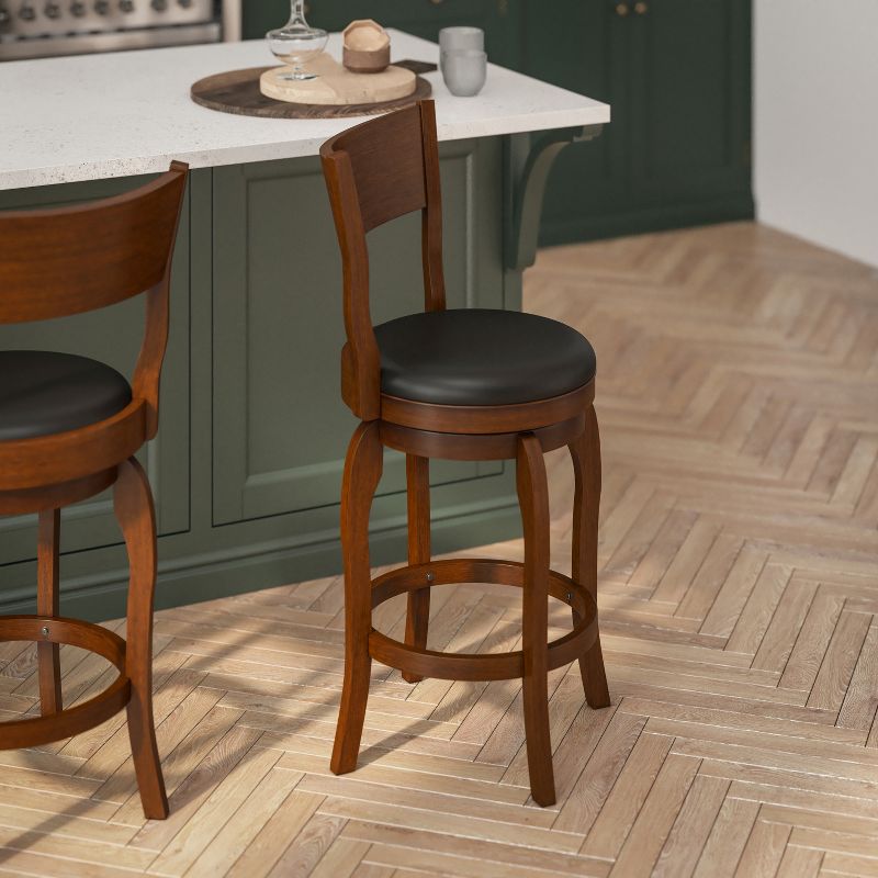 Flash Furniture Nichola Commercial Grade Classic Open Back Swivel Counter Height Pub Barstool with Bowed Wooden Frame and Padded, Uphosltered Seat, 5 of 13