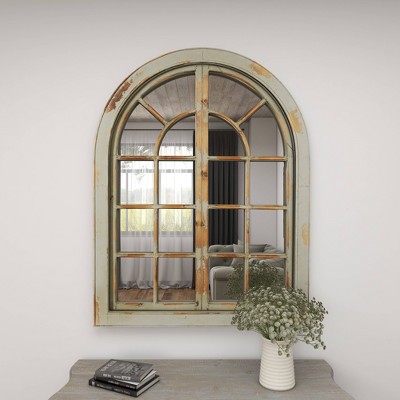 Gray and Brown Weathered Nautical Windowpane Wall Mirror
