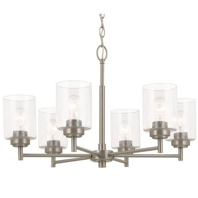 Brushed Nickel 6-Light Chandelier with Clear Seeded Glass Shades