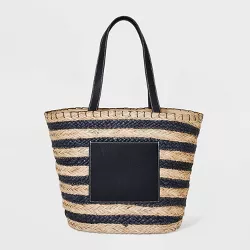 Striped Straw Basket Tote Handbag - Universal Thread™ Black