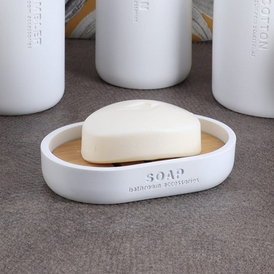 Evideco French Home Goods Chic Polyresin Soap Dish with Draining Bamboo Insert